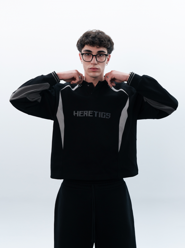 HERETICS 10 PANEL LONG SLEEVE POLO BLACK