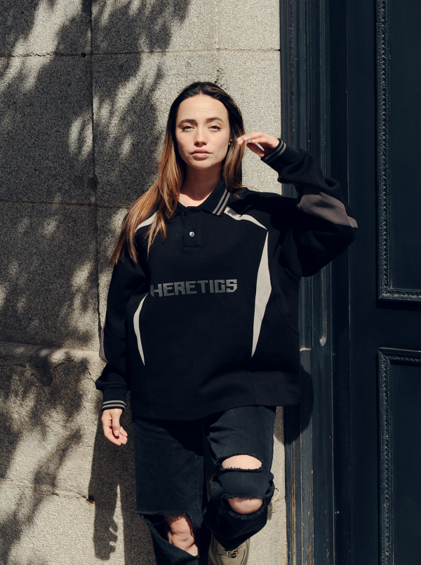 HERETICS 10 PANEL LONG SLEEVE POLO BLACK